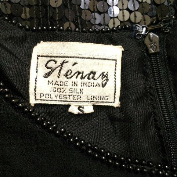 Vintage 80s Stenay Sequin Silk Top Blouse Size S M Black Gold Bronze Cocktail - Picture 12 of 12